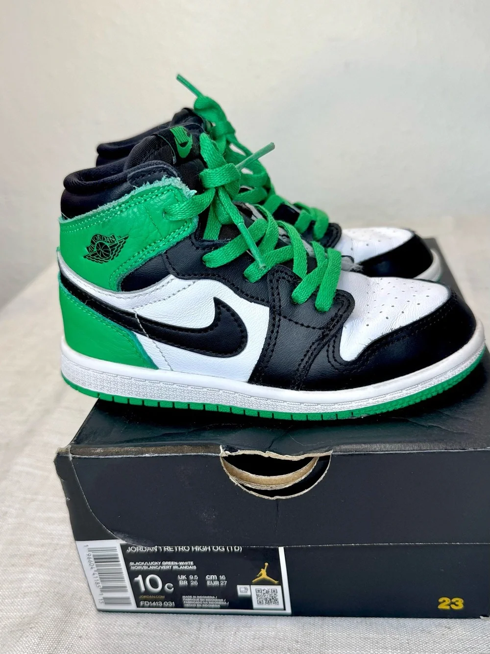 Nike Air Jordan 1 High Kids Shoes - Lucky Green/Black/White